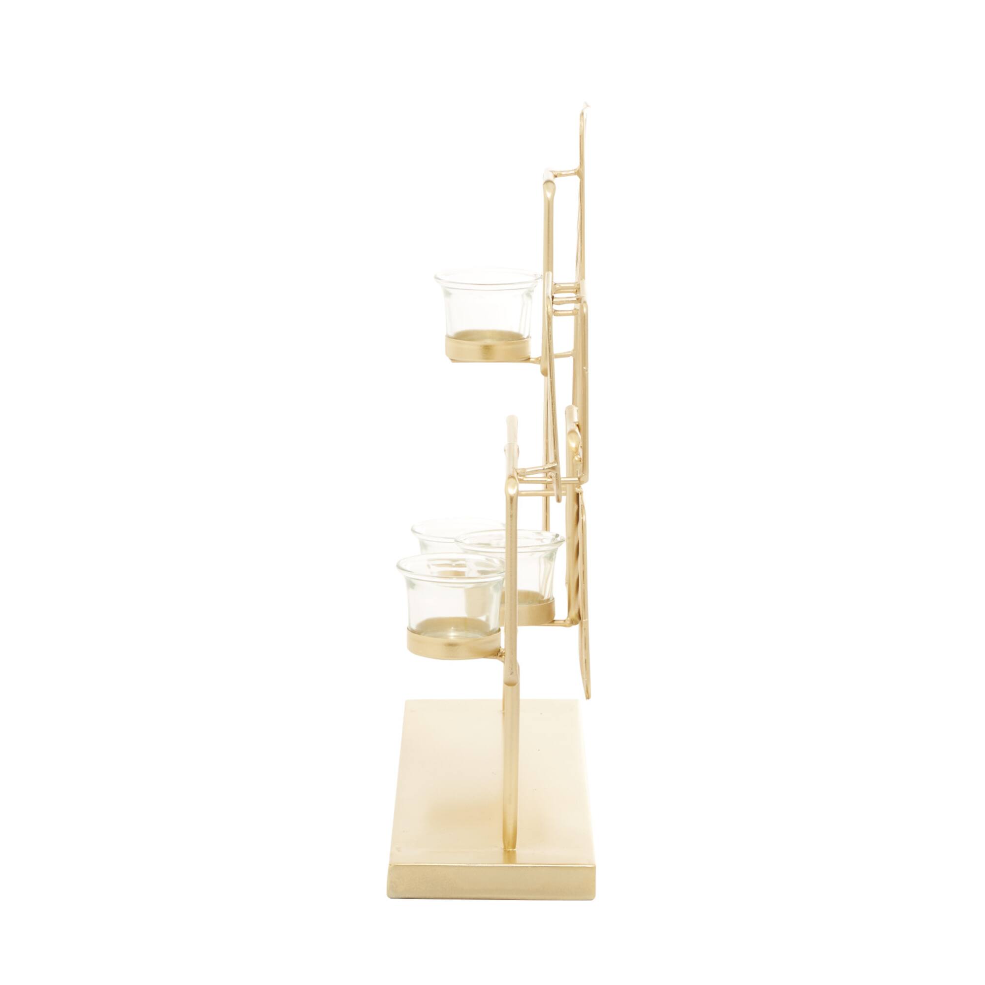 Gold Metal Contemporary Candelabra, 16" x 18" x 5"